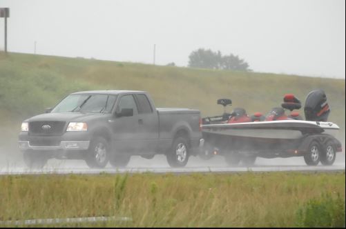 What Precautions Should You Take When Towing Your Pickup Truck in Extreme Weather Conditions, Such as High Winds or Heavy Rain?