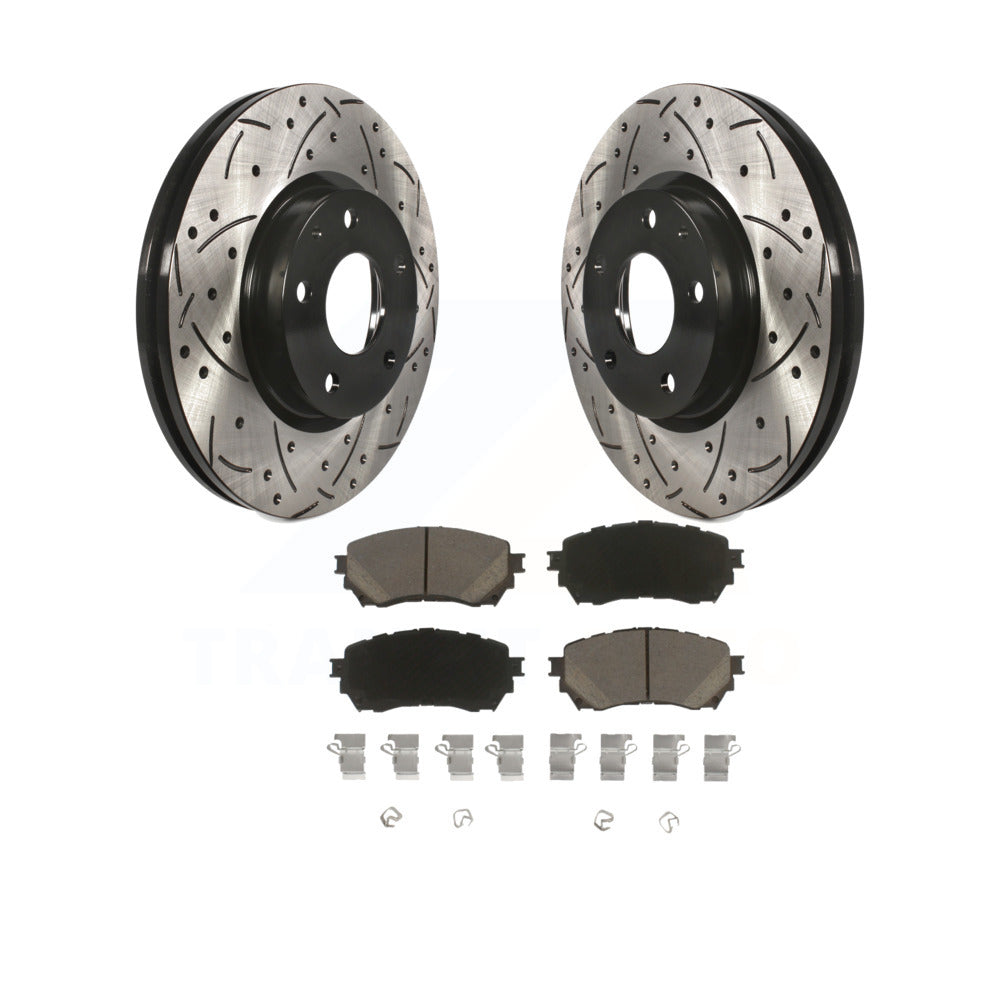 KDC-100177 Front Drilled Slotted Brake Rotors And Ceramic Pad Kit for 2014-2018 Mazda 6 FWD L4 2.5L